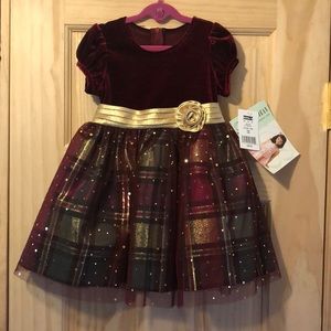 Burgundy velvet and plaid taffeta dress